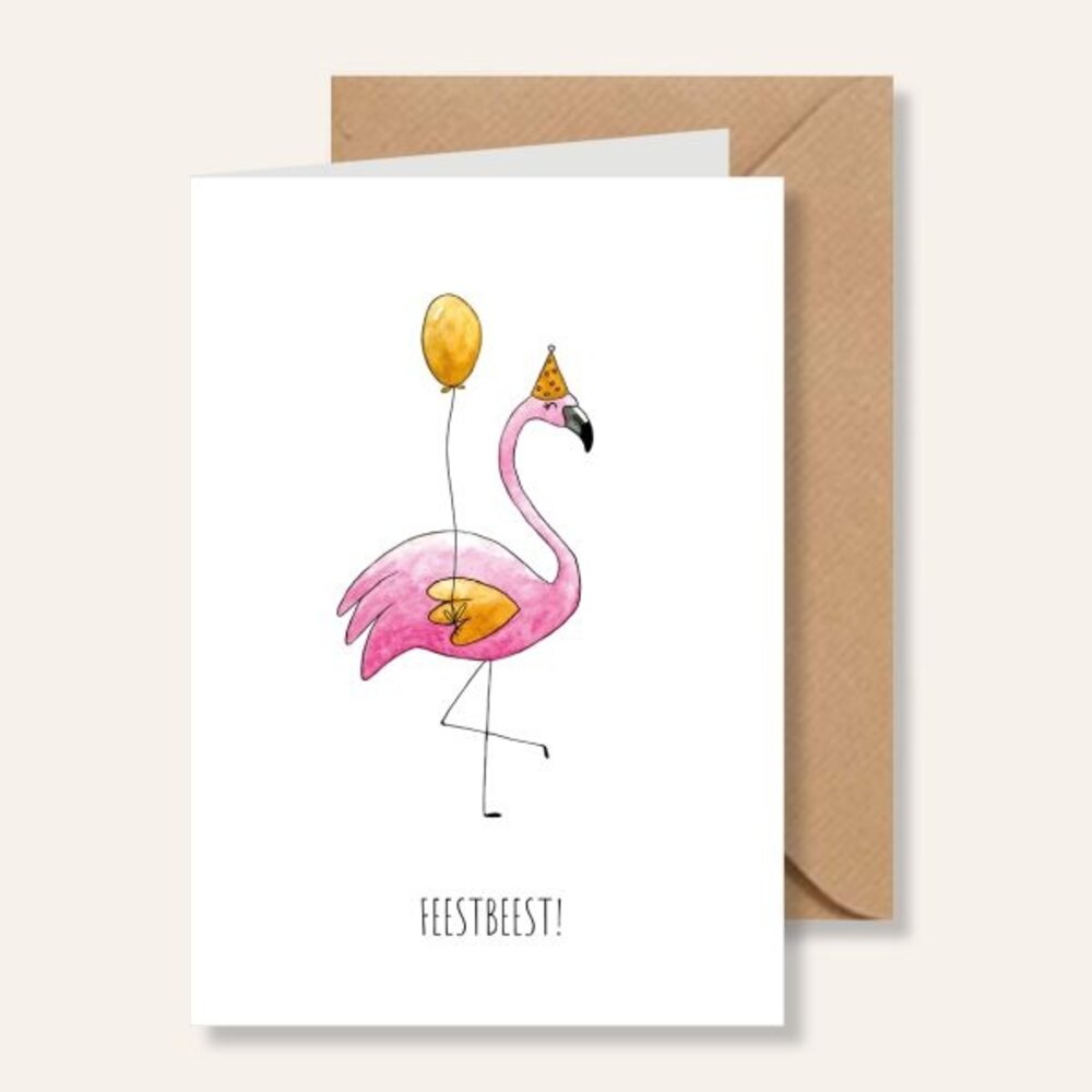Juulz Illustrations Felicitatie kaart feestbeest flamingo