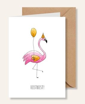 Juulz Illustrations Felicitatie kaart feestbeest flamingo