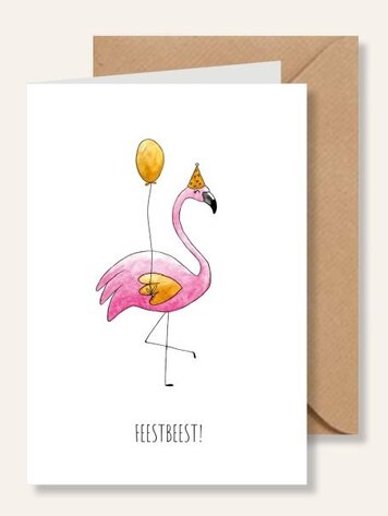 Juulz Illustrations Felicitatie kaart feestbeest flamingo