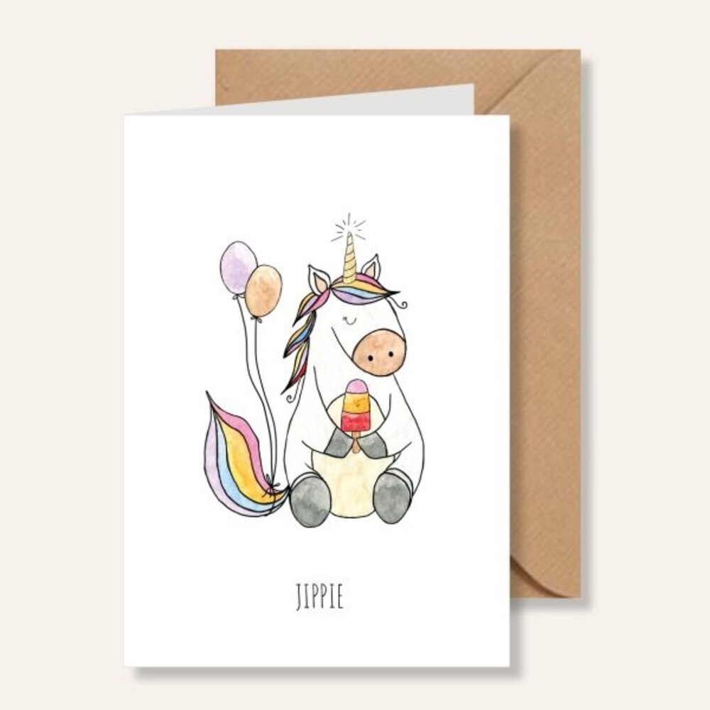 Juulz Illustrations Felicitatie kaart jippie eenhoorn