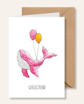 Juulz Illustrations Felicitatie kaart gefeliciteerd walvis roze