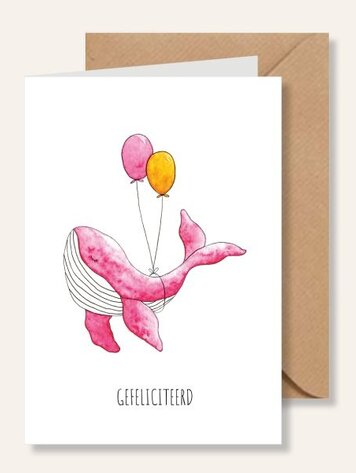 Juulz Illustrations Felicitatie kaart gefeliciteerd walvis roze