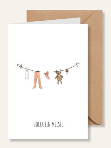 Juulz Illustrations Felicitatie kaart geboorte dochter met waslijntje