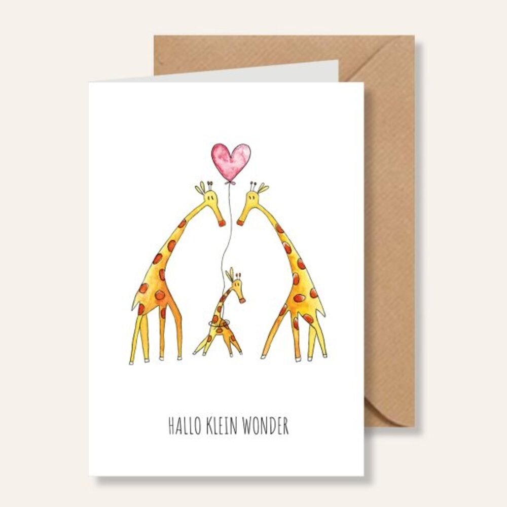 Juulz Illustrations Felicitatie kaart geboorte giraffen roze Juulz Illustrations Felicitatie kaart geboorte giraffen roze
