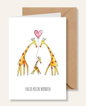 Juulz Illustrations Felicitatie kaart geboorte giraffen roze