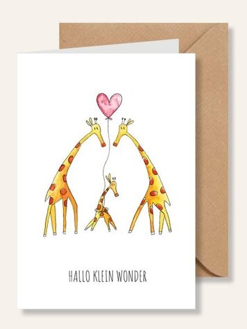 Juulz Illustrations Felicitatie kaart geboorte giraffen roze