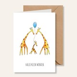 Juulz Illustrations Felicitatie kaart geboorte giraffen blauw