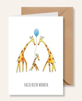 Juulz Illustrations Felicitatie kaart geboorte giraffen blauw