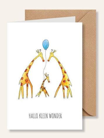Juulz Illustrations Felicitatie kaart geboorte giraffen blauw