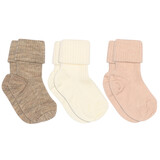 MP Denmark Wool rib baby socks - 3-pack Light Brown Melange