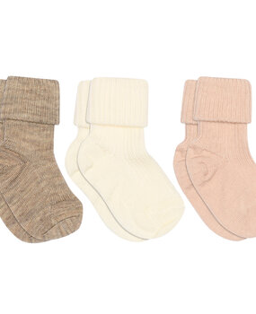 MP Denmark Wool rib baby socks - 3-pack Light Brown Melange