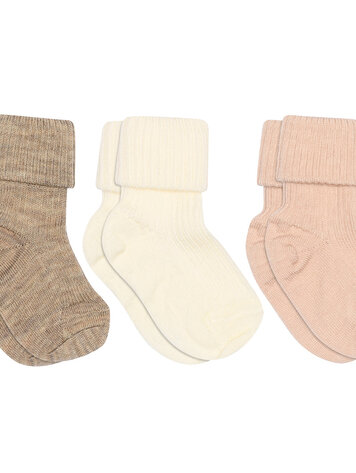 MP Denmark Wool rib baby socks - 3-pack Light Brown Melange