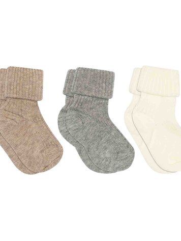 MP Denmark Cotton rib baby socks - 3-pack Grey Melange