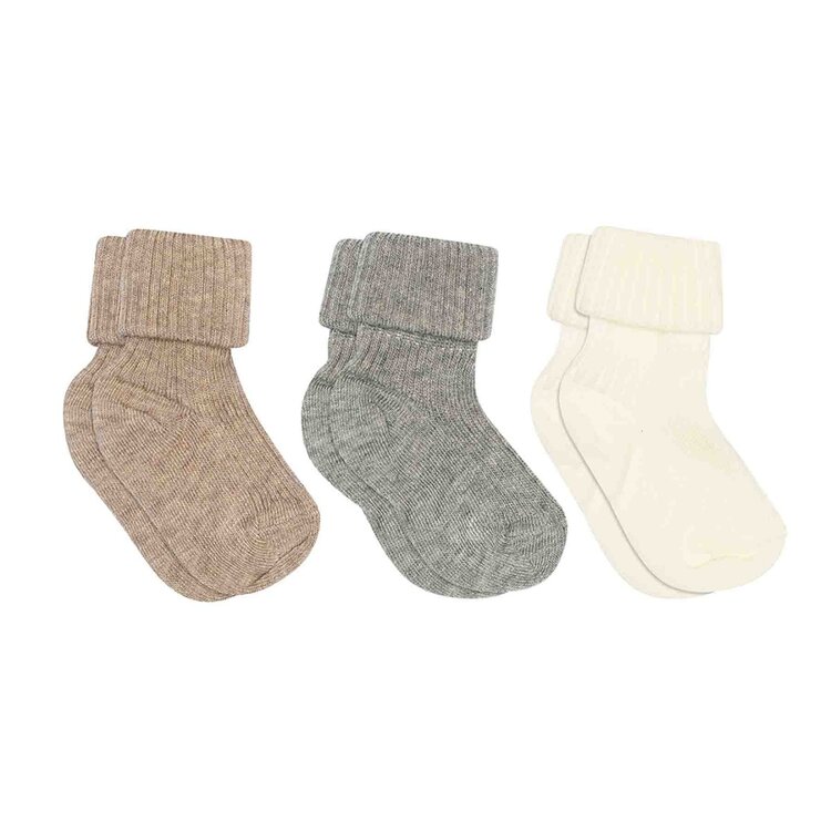 MP Denmark Cotton rib baby socks - 3-pack Grey Melange