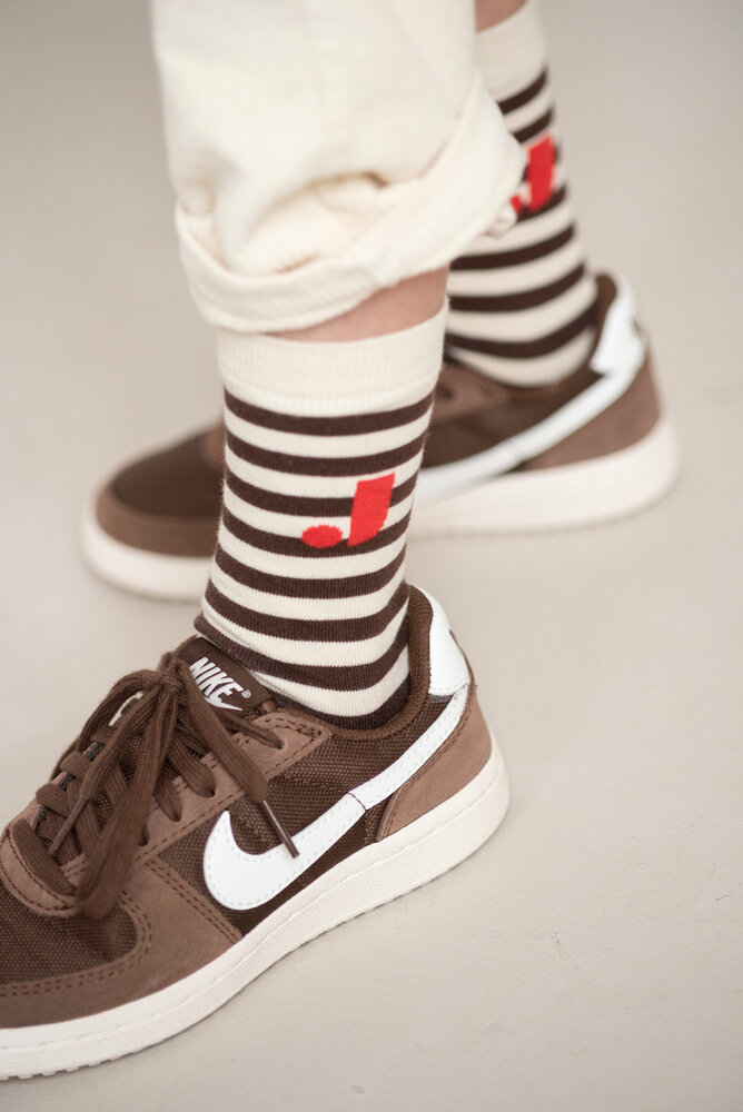 Jenest J Stripe Socks Off White Brown Jenest J Stripe Socks Off White Brown