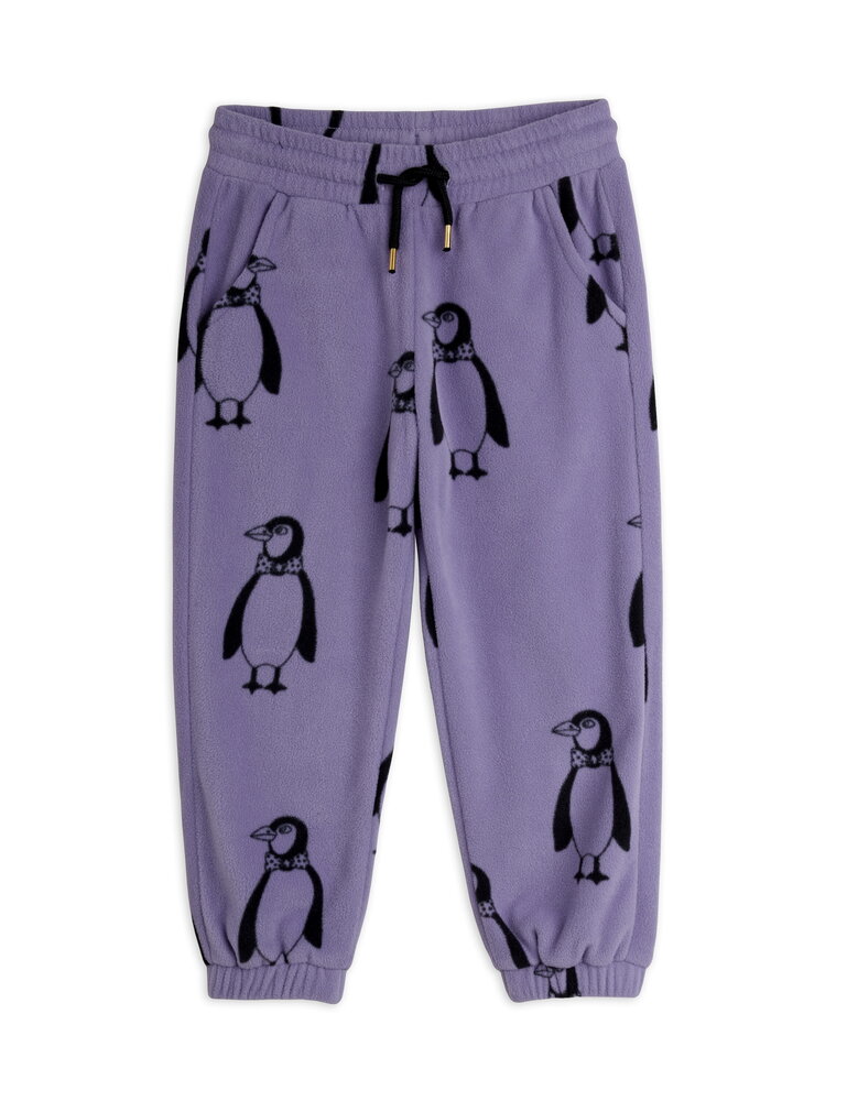Mini Rodini Penguin aop fleece trousers purple