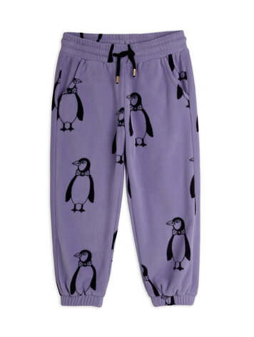 Mini Rodini Penguin aop fleece trousers purple
