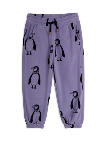 Mini Rodini Penguin aop fleece trousers purple
