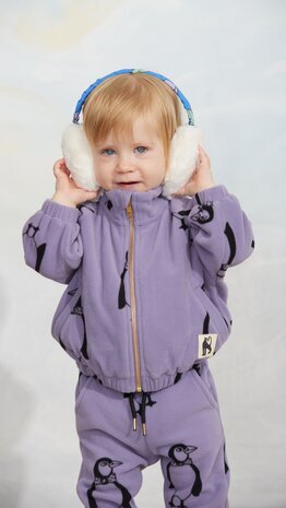 Mini Rodini Penguin aop fleece jacket purple