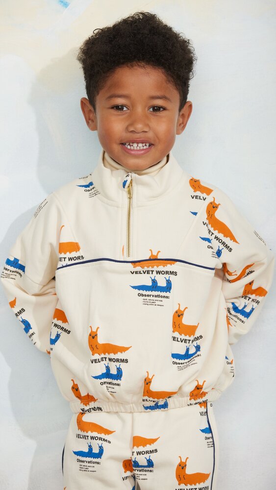 Mini Rodini Velvet worms aop half zip sweatshirt multi