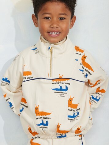 Mini Rodini Velvet worms aop half zip sweatshirt multi