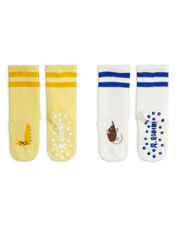 Mini Rodini Velvet worm 2-pack anti-slip socks multi