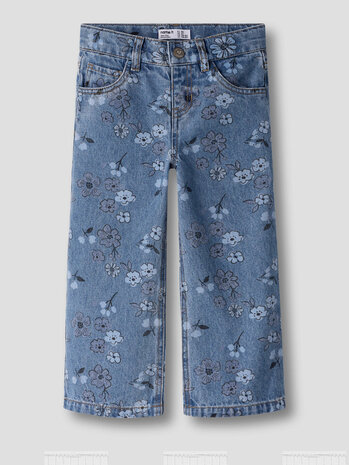 Name It 13259841 NMFROSE WIDE AOP JEANS 2633-IM Medium Blue Denim FLOWER