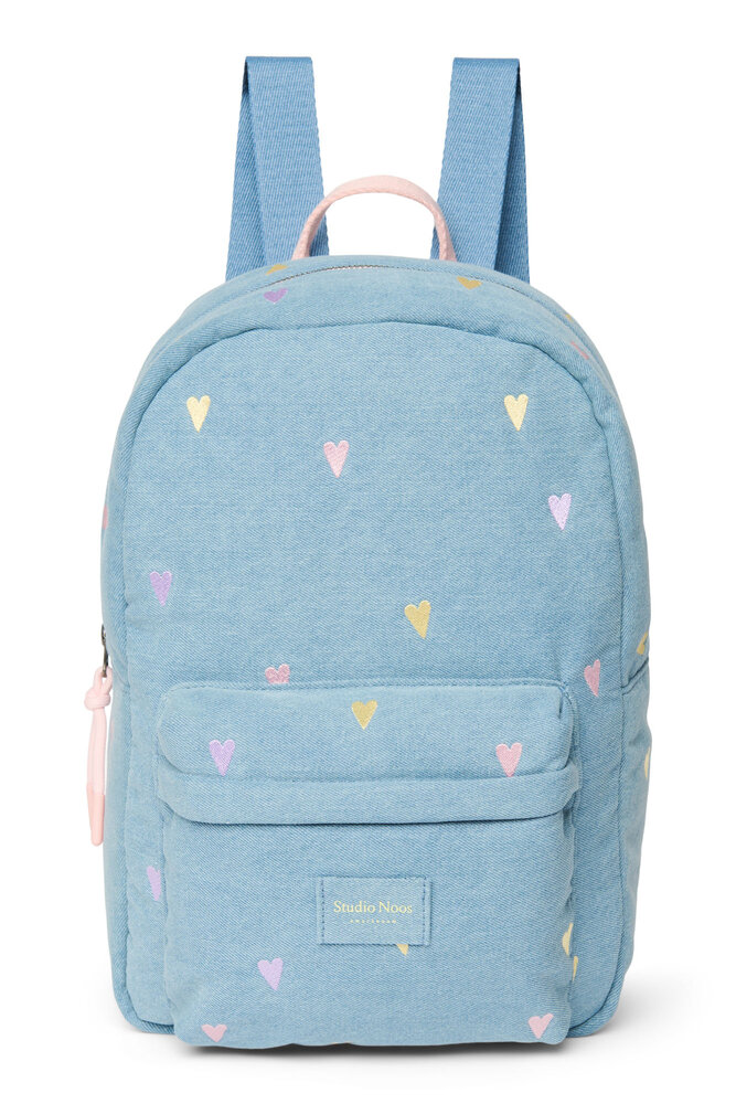 Studio Noos Denim Midi Backpack Light Blue Hearts
