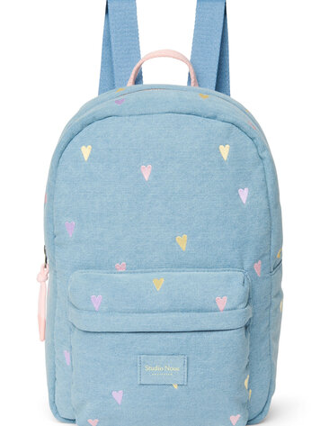 Studio Noos Denim Midi Backpack Light Blue Hearts