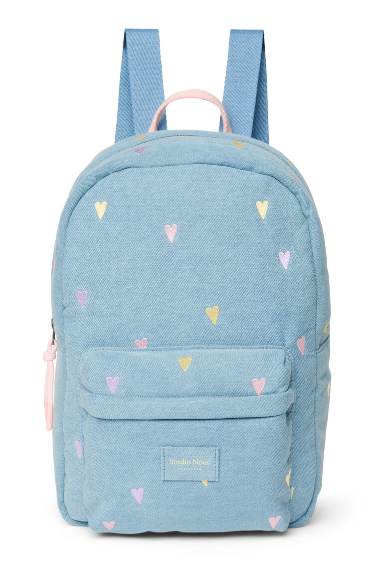 Studio Noos Denim Midi Backpack Light Blue Hearts