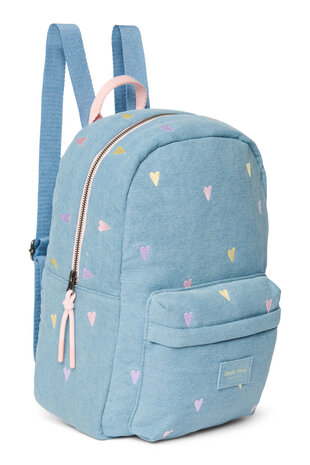 Studio Noos Denim Midi Backpack Light Blue Hearts