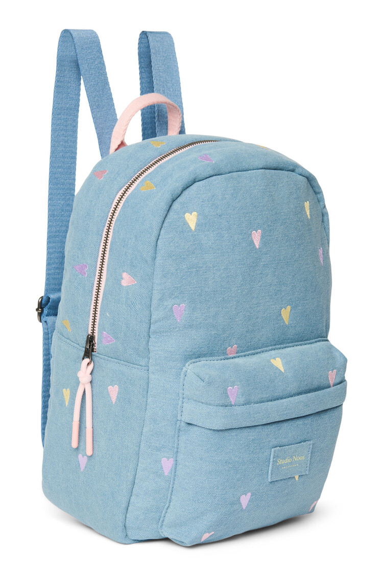Studio Noos Denim Midi Backpack Light Blue Hearts