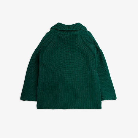 Mini Rodini Panda patch chunky knit half zip sweater Green