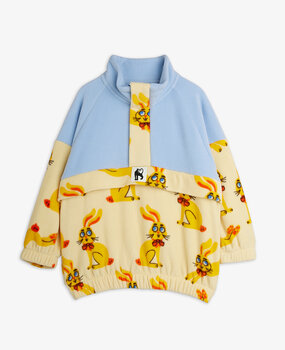 Mini Rodini Rabbits aop fleece halfzip sweater Yellow