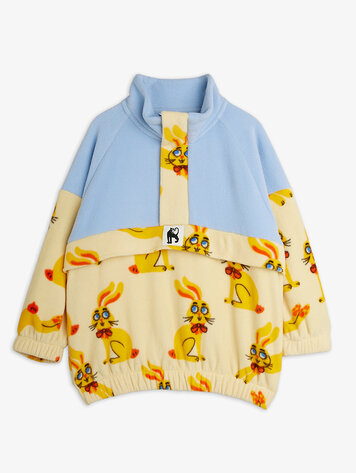 Mini Rodini Rabbits aop fleece halfzip sweater Yellow