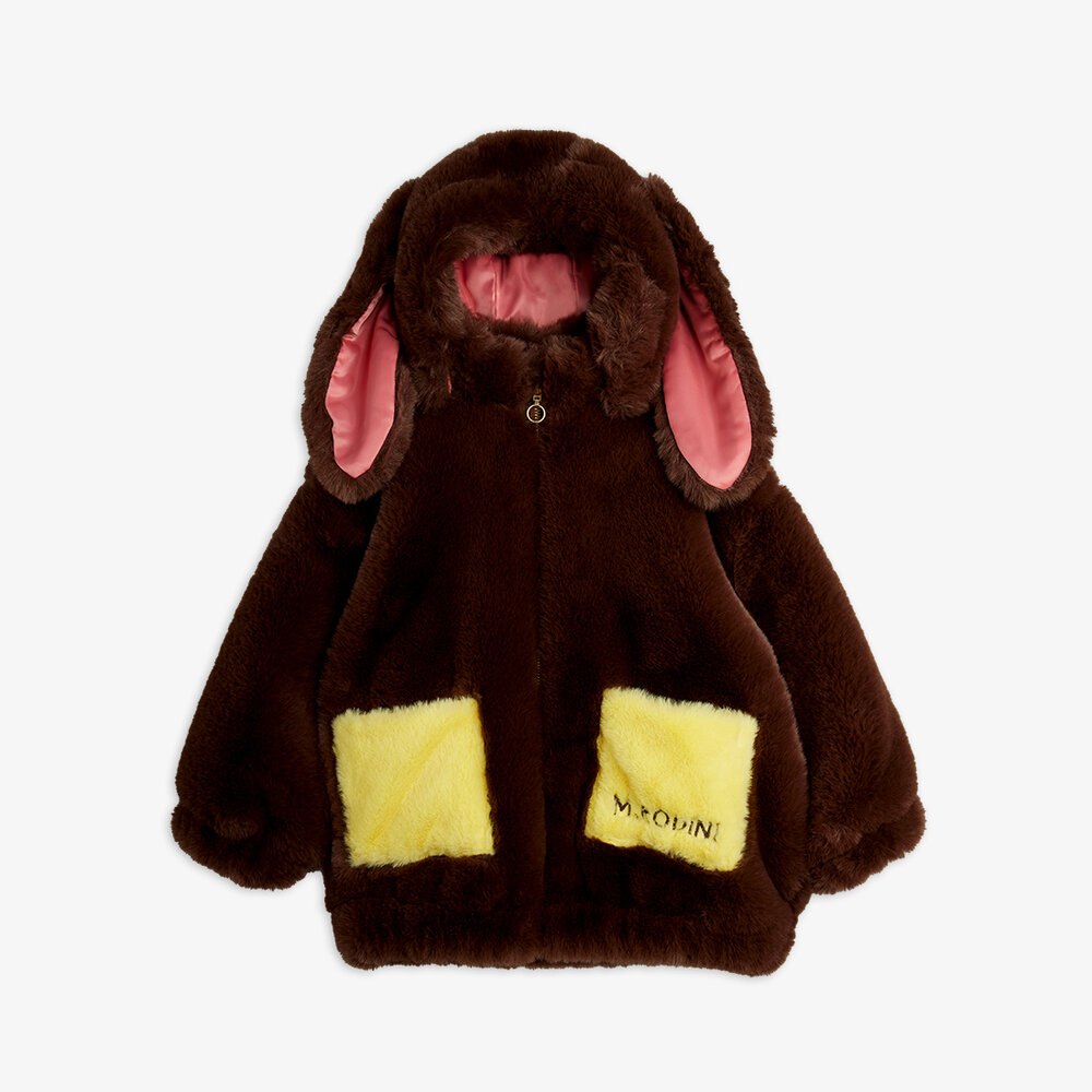Mini Rodini Rabbit ear faux fur jacket Brown Mini Rodini Rabbit ear faux fur jacket Brown