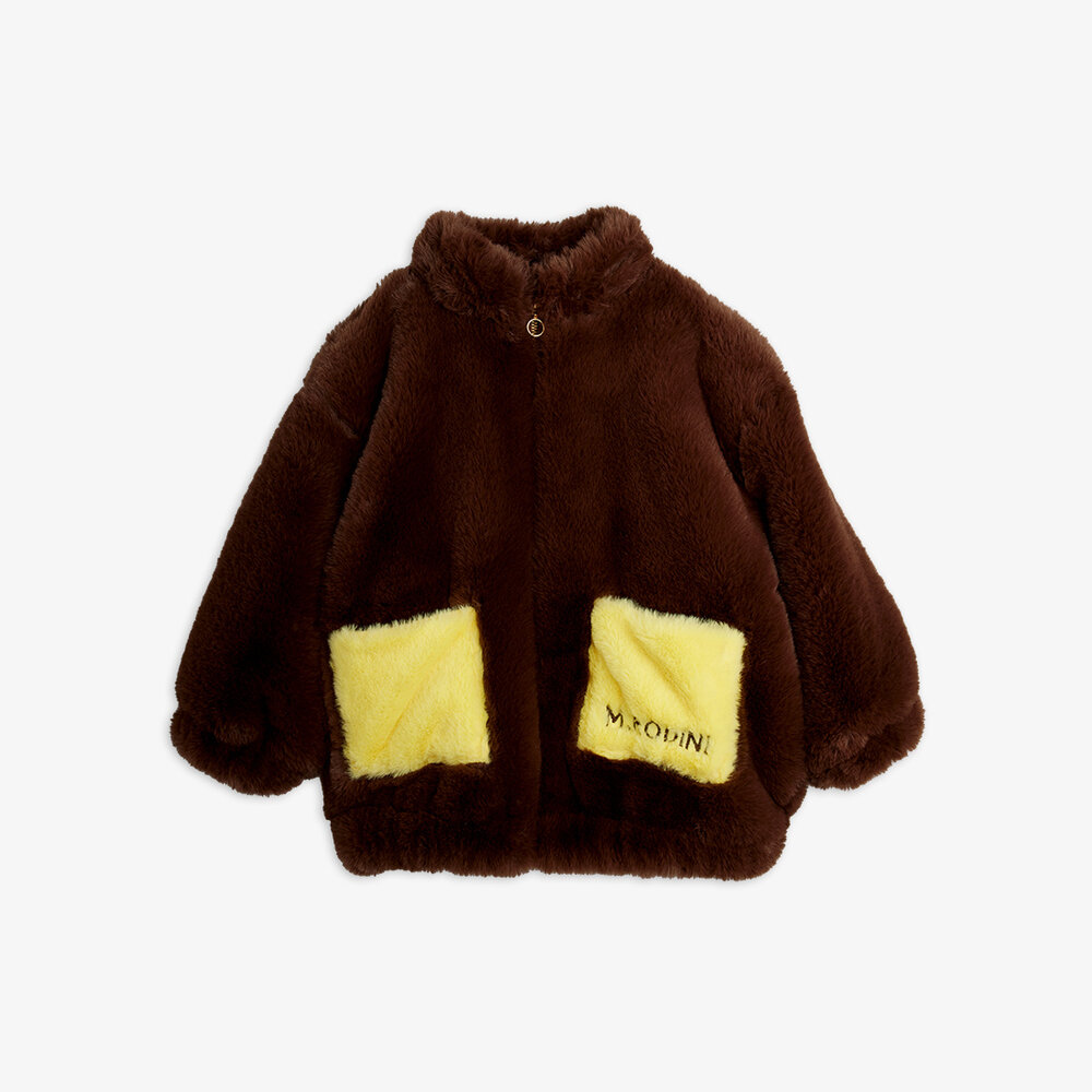 Mini Rodini Rabbit ear faux fur jacket Brown Mini Rodini Rabbit ear faux fur jacket Brown