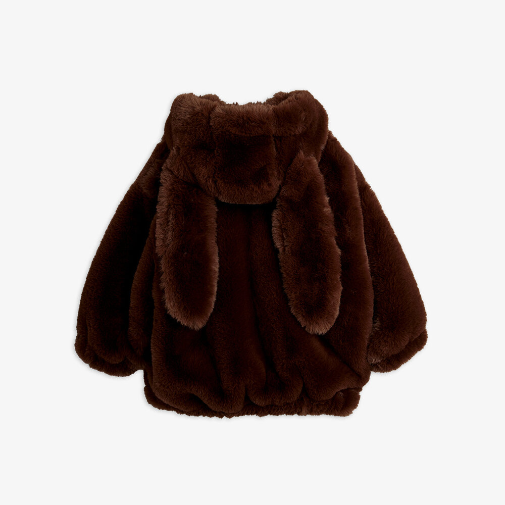 Mini Rodini Rabbit ear faux fur jacket Brown Mini Rodini Rabbit ear faux fur jacket Brown
