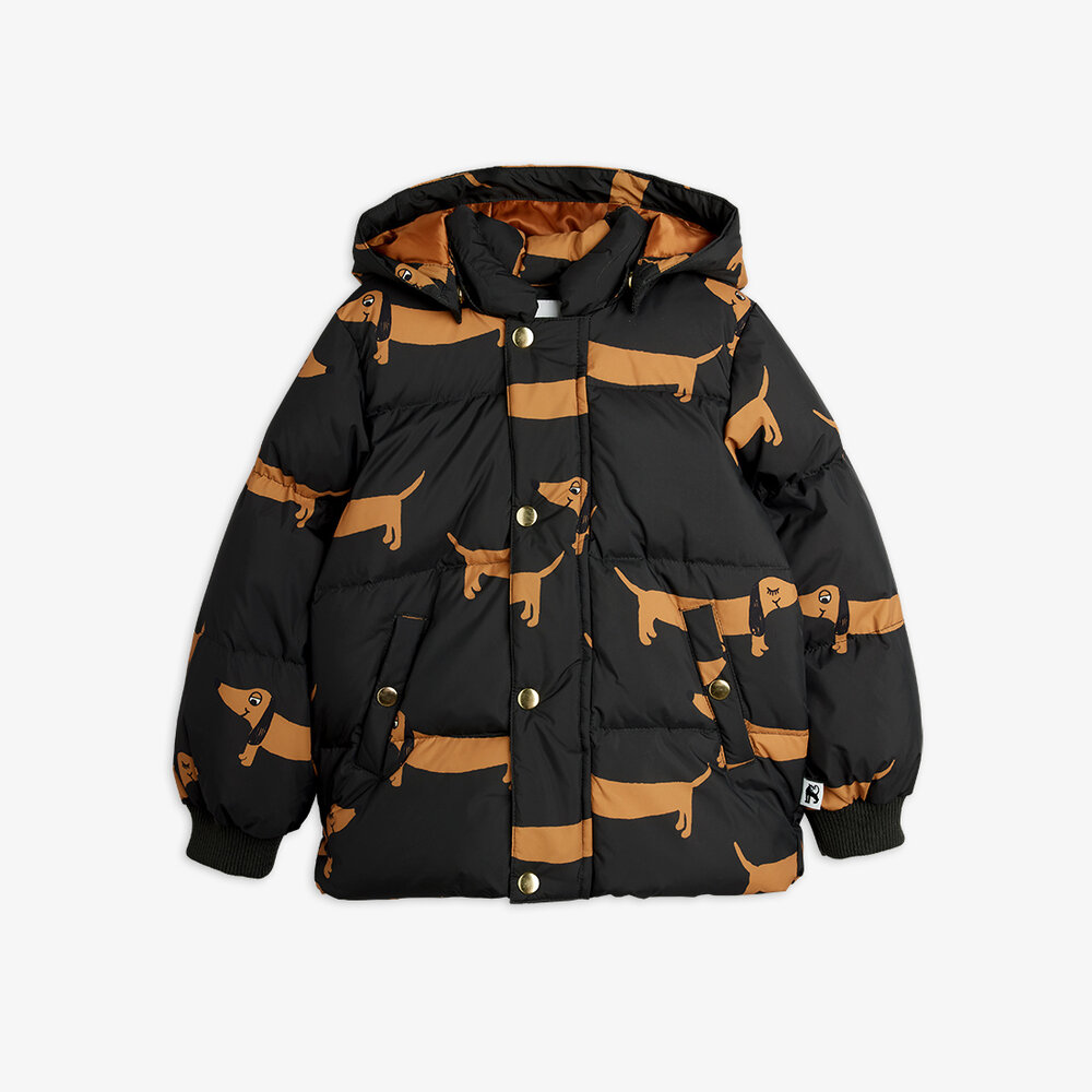 Mini Rodini Dog aop hooded puffer Black