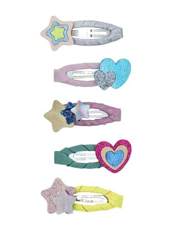 Mimi & Lula Layered Hearts And Stars Mini Hair Clips - Bright Multi