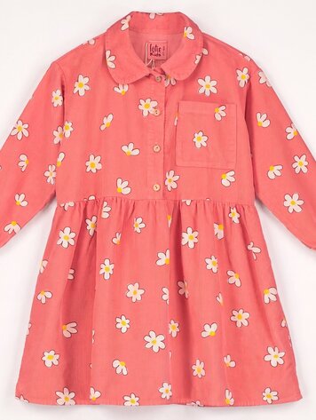 Lötiekids Corduroy buttoned dress DAISIES all over - Coral