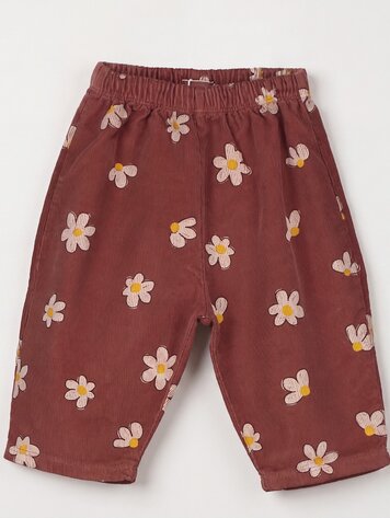 Lötiekids Baby wide corduroy pants DAISIES all over - Washed Brown
