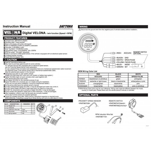 Daytona Digitaler Tacho mit Drehzahlmesser, VELONA