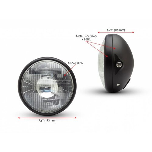 7" Universal Metal Shorty Headlight Matte black