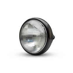 7" Gloss Black Shorty Metal Headlight - 12v / 55w Sealed Beam