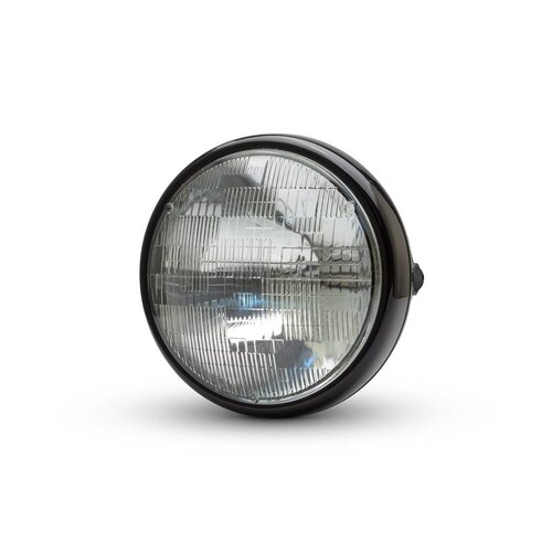 7 "glanzende zwarte Shorty metalen koplamp - 12v / 55w sealed beam