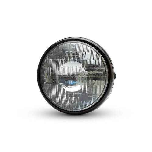 7 "glanzende zwarte Shorty metalen koplamp - 12v / 55w sealed beam