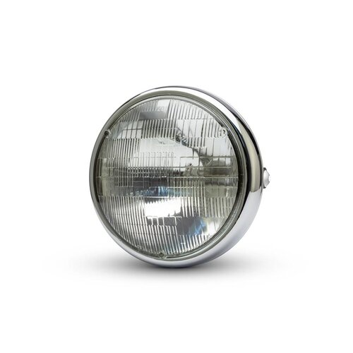 7 "Chrome Shorty metalen koplamp - 12v / 55w sealed beam