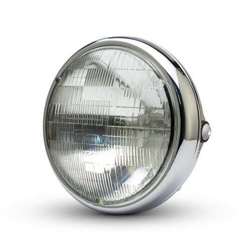 7 "Chrome Shorty metalen koplamp - 12v / 55w sealed beam