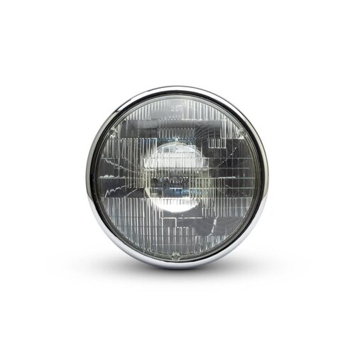 7 "Chrome Shorty metalen koplamp - 12v / 55w sealed beam